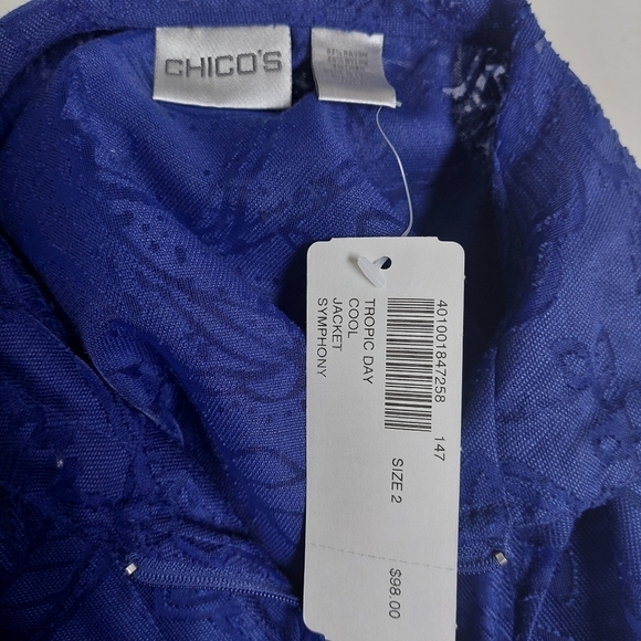 Chicos Blue Hooded Full Zip 2 Tropic Day Cool‎ Jacket Symphony Women's Floral - Picture 5 of 10